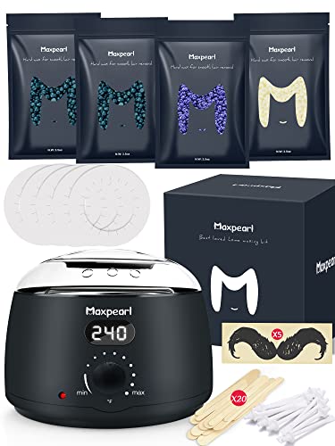 Maxpearl Digital Waxing Kit - Women Men Hard Wax Warmer Kit for Hair Removal - Sensitive Skin, Eyebrows, Face, Underarms, Brazilian, Bikini, Legs