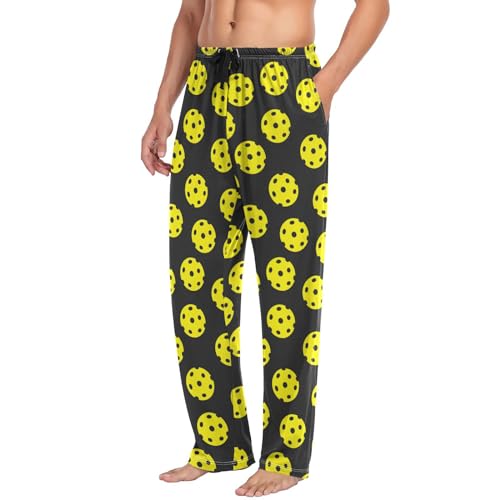 Pajama Pants For Men, Yellow Pickleballs Lounge Pants, Elastic Waistband Men's Separate Bottoms2