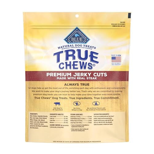 Blue Buffalo True Chews Premium Jerky Cuts Dog Treats, Made in The USA with Natural Ingredients, Beef, 30-oz Bag