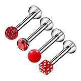 4PCS Titanium G23 Lip Ring Studs 16g 5/16 8mm 3mm Red Ferido, Half ball, Ball acrylic, Dice Earrings Piercing Jewelry 10849