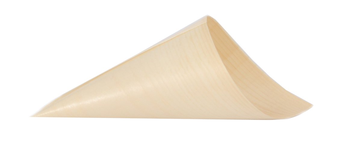 PacknWood 210BBCO121- Mini Wooden Cone Kraft Paper Cones with Dipping Sauce Compartment, Disposable Appetizer Food Cups,Paper Cones,Charcuterie Cones,mini canapes cones D:1.9”H:4.9”x 3.5”in |1000 pcs.