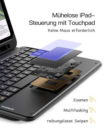 Inateck iPad 11 Hülle mit Tastatur(A16 2025), iPad 10 Gen. Hülle mit Tastatur,für iPad Air 11" M4/ M3/M2 (2026/2025/2024),Air 5/4, Pro 11,mit Touchpad und Stifthalter, Abnehmbar,QWERTZ,Classic N0001 5