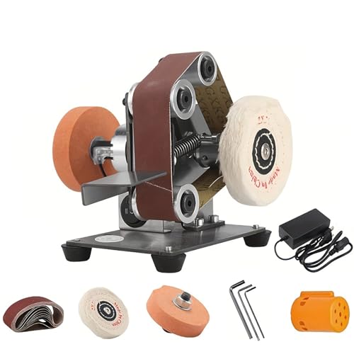 Mini Levigatrice a Nastro, Levigatrice Elettrica Da Banco, Velocità Regolabile 0-2000 Giri/min, Affilatrice Per Coltelli a Umido E a Secco, Con 3 Dischi Diamantati, Per Metallo