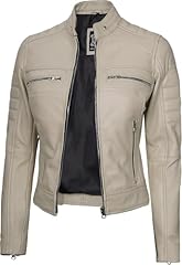 Cafe Racer - Women Beige Leather Jacket