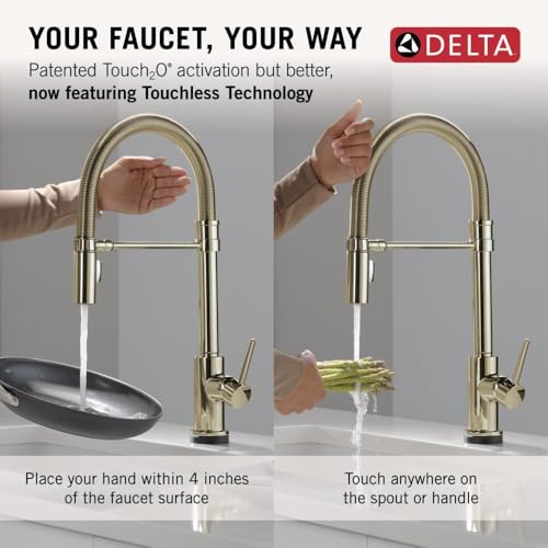 Image of Delta Trinsic Pro Touchless Kitchen Faucet with Touch Technology, Pro Style Commercial Kitchen Faucet with Pull Down Sprayer, Polished Nickel 9659TL-PN-DST