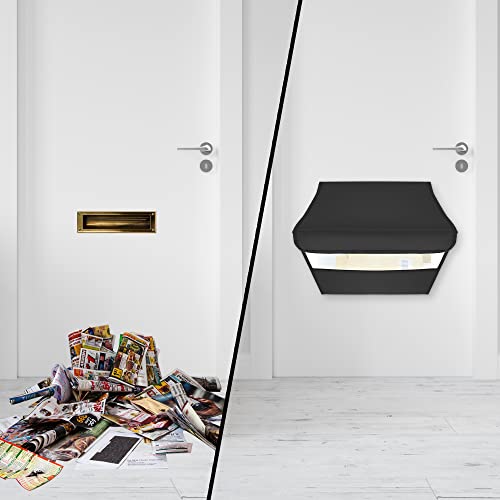 Mail Slot Catcher for Door Mail Slot, Black Indoor Mail Slot Cover Interior Draft Stopper, Large Size, Self-Adhesived, Large Capacity, Dogs-Proof, Mail Slot Basket for Front Door, Garage Doors