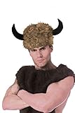 Farben: Beige/Braun/Schwarz shoperama Kunstfell Mütze mit Büffel Hörnern Wikinger Faun Widder Pelz-Kappe Cosplay Fantasy JGA Kostüm-Zubehör