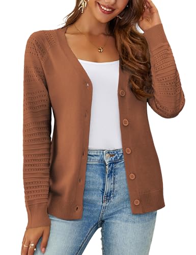 REDHOTYPE Women's Cardigan Sweaters Fashion Button Down Open Front Long Sleeve V Neck Lightweight Cardigans For Women