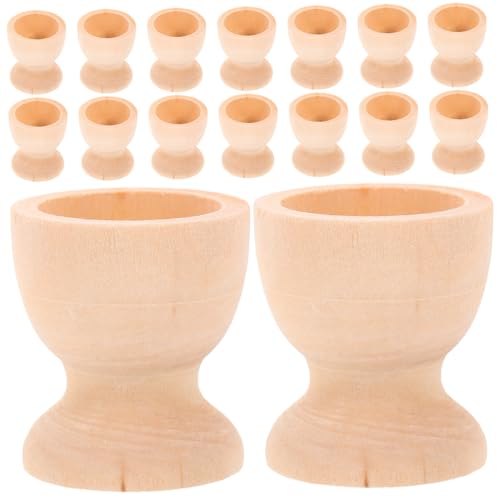 IWOWHERO 16pcs DIY Drawing Toy Easter DIY Craft Decor Wood Graffiti Egg Cup Holder Wood Egg Cup