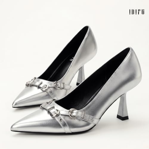Image of IDIFU Kitten Heels Pumps Closed Pointed Toe Dress Shoes for Women