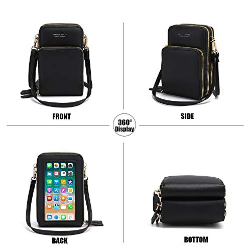 Image of myfriday Touch Screen RFID Phone Crossbody Purse with 2 Straps for Women | Clear phone window, RFID card space, 11 slots and zip pockets support quick calls, errands, theme parks and travel