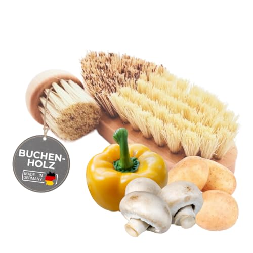 TOPANBIETER 999 Juego de 2 cepillos para verduras y champiñones de madera de haya, cepillos de limpieza sostenibles para verduras y hongos, robustos, duraderos y respetuosos con el medio ambiente