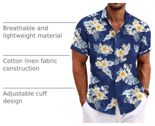 Image of COOFANDY Men's Linen Shirts Short Sleeve Casual Shirts Button Down Shirt for Men Beach Summer Wedding Shirt