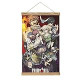 LULUD Fairy Tail Anime Scroll Magnetic Poster Premium Wall Fabric Picture Art Wood Frame Hanging Print Hanger Hanger for Room Decor High-Definition Oil Canvas Kit