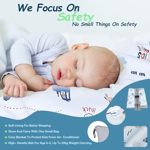 FUNSTAR Airplane seat Extender for Kids, Toddler Airplane Bed with Blanket, Airplane Travel Essentials, Durable and Comfortable Baby Portable Airplane Bed Flight Footbed (White).