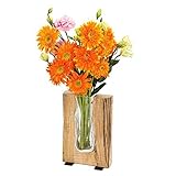 Grandsky GS100 Carved Glass and Wood Vase,Rustic Flower Vase Decorative Centerpieces for Dining...