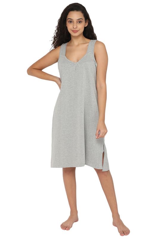 Image of INTIMACY LINGERIE Knee-Length Cotton Slips for Women Maxi Nighty Slip 3 /4 Slip Short Nighty Comfortable Cotton Night Slip for Women