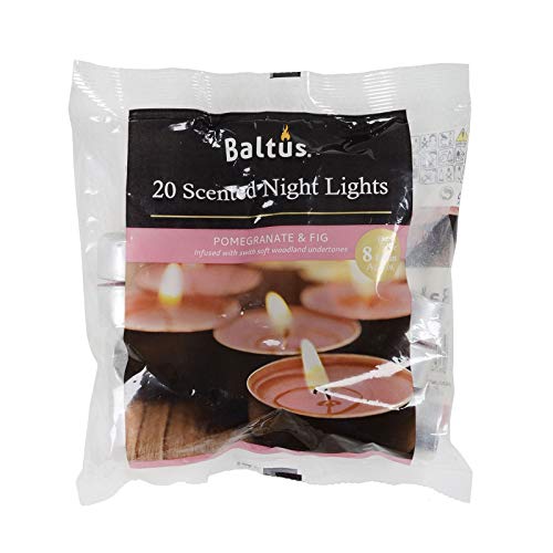 Baltus 20 Pack of Tealights Night Lights 8hr Burn Pomegranate & Fig Scented Home Accessory