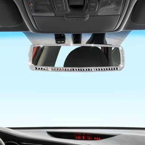 Image of Osilly Bling Car Rearview Mirror, Decorations Rear View Mirror with Crystal Rhinestones & Diamonds, Car Interior Trim Accessories, Clip-on & HD Glass, Sparkly Gift (Silver-1)