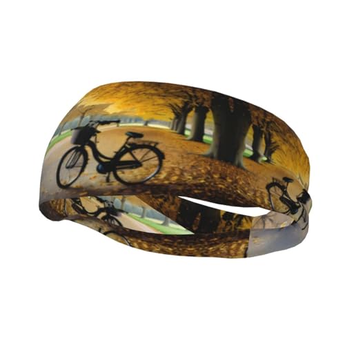 Cinta elástica ancha para el pelo, diseño de árbol de otoño con bicicleta vieja