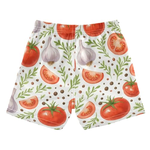 DOMIKING Tomato Garlic White Boys' Swimwear Quick Dry Swim Trunks with Pockets for Child Boy Adjustable Waist L2