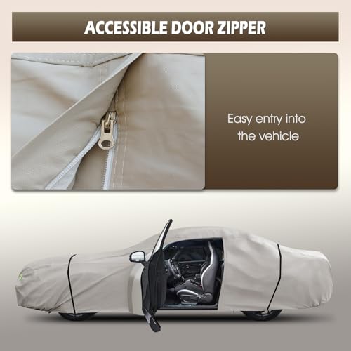 Image of Migaven 6 Layers Car Cover Custom Fit for Ford Mustang 1994-2025, for Chevy Camaro 2010-2025, Waterproof Full Exterior Cover Rain Sun Protection with Door Zipper