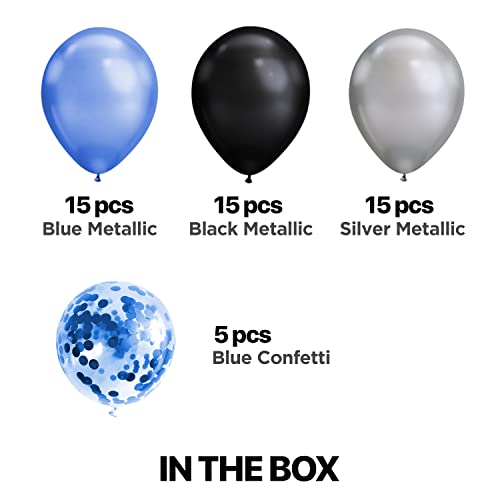 Image of ITAF Blue Silver & Black Metallic Shiny Balloons and Blue Confetti Balloons For Birthday /Anniversary /Engagement /Wedding /Farewell /Any Special Event Theme Party Decoration - Pack of 50