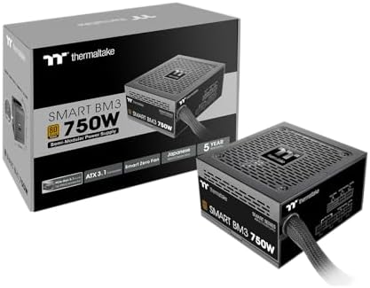 Thermaltake Smart BM3 750W 80Plus Bronze ATX 3.1 & PCIE 5 Ready Semi-Modular Power Supply, 105°C/221°F Japanese Capacitor, 5 Year Warranty, PS-SPD-0750MNFABU-3