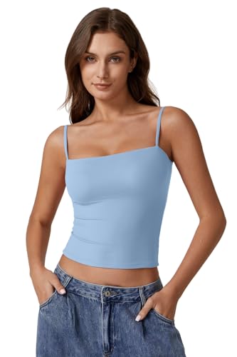 Image of QINSEN Women's Double Lined Basic Tank Top Adjustable Spaghetti Straps Sleeveless Camisole Shirts
