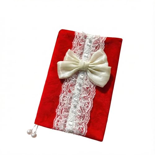 Funda for libros A5, bolsa for de terciopelo rojo con cuaderno forrado, juego diario encaje lazo satén grande