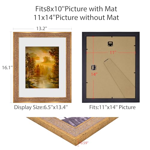 Image of 11x14 Vintage Picture Frames, Antique Picture Frame with White Mat for 8x10 Picture, Ornate Picture Frame for Wall Decor,2 Pack Gold Frame, Distressed Gold