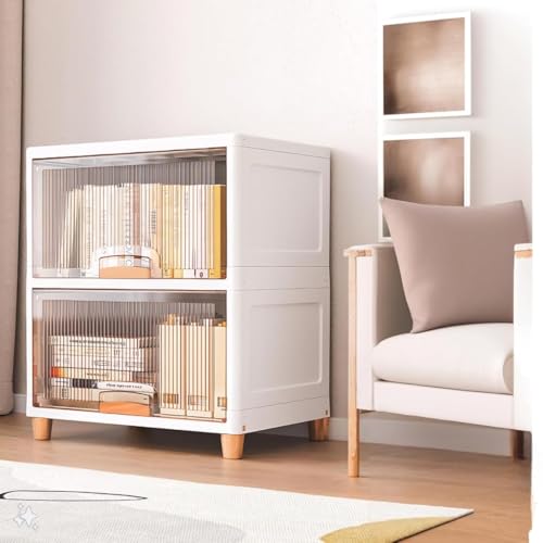 Image of TEKCOOL 2 Tier Foldable Plastic Rack for Storage /Kitchen Cupboard /Versatile and Sturdy Wardrobe for Clothes /Multipurpose Storage Organizer /Closet for Bedroom /Living Room /Laundry Room (Transparent);-