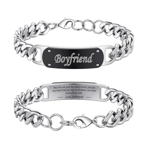 Lunvky To My Boyfriend Bracelet Gifts Stainless Steel Cuban Link Men Bracelet Adjustable Christmas Birthday Valentine’s Day Jewelry Cool Gifts Ideas Kids Teen Boy Teenage Cover