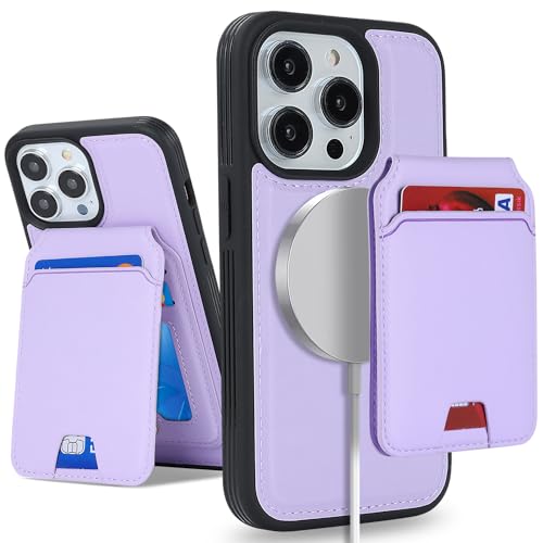 Coque iPhone 13 Pro Max MagSafe étui cuir portefeuille amovible violet