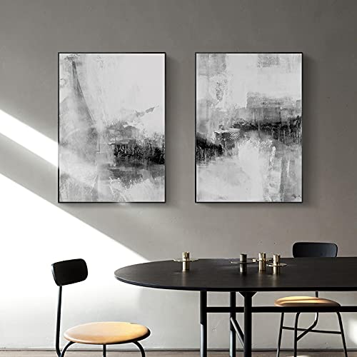Toile peinture noir et blanc 70x100cm abstrait minimaliste lot de 2 affiches