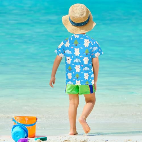 ALAZA Kids Rash Guard Boys Toddler Swim Shirts Short Sleeve White Bear Iceberg UPF 50+ 3T 5