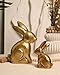 WONDROUS' DECO Wooden Golden Easter Bunny Figurines, Small Decorative Easter Bunny Statue Set of 2, Vintage Rabbit Table Home Decoration