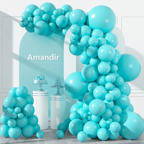 Amandir 153pcs Teal Balloons Arch Garland Kit Different Sizes 18 12 10 5 Inch Turquoise Dark Teal Blue Aqua Latex Balloon for Birthday Wedding Gender Reveal Engagements Mermaid Pool Party Decorations