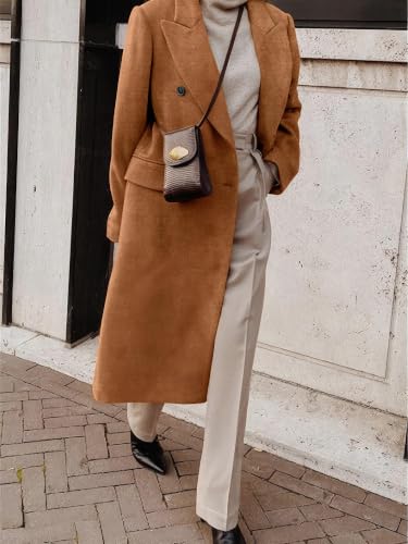 Image of IDEALSANXUN Womens Long Wool Coats Fall Winter Double Breasted Trench Coat Peacoat