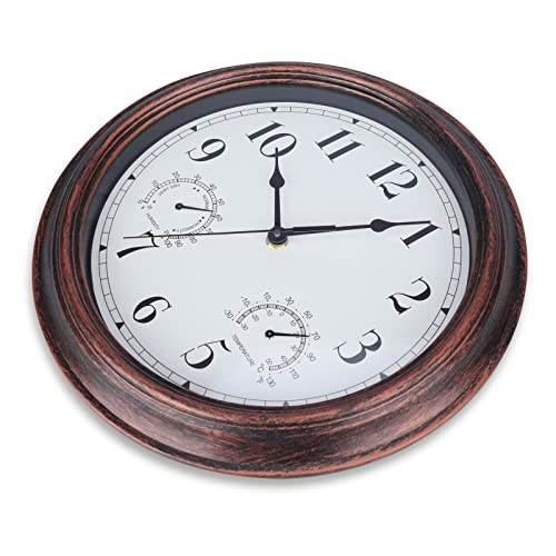 Mumtop Indoor Outdoor Clock, 12 Inch Outdoor Waterproof Wall Clock With Thermometer And Hygrometer Combo For Patio Home Living Room Decor(Bronze) #TOP4