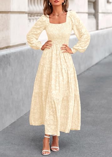 KIRUNDO Long Sleeve Wedding Guest Dress for Women Formal,Apricot,M - image 4