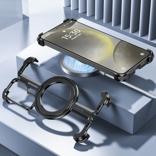 OATSBASF Samsung Galaxy S23 Bumper Case with Invisible Magnetic O-Ring Stand, Minimalist Frameless Case, Black