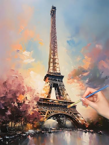 Sunset Paint by Numbers for Adults, DIY Paint by Numbers Paris, Painting by Number for Adults Beginners, Canvas Kits with Brushe