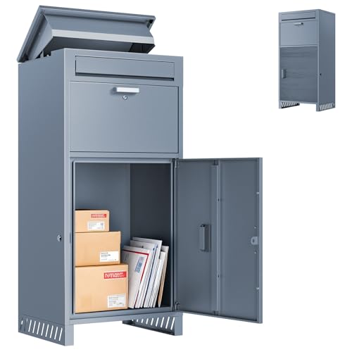 Boîte aux lettres en acier pour l'extérieur, sans montage avec clé, étanche, antirouille et antivol, avec compartiment de séparation pour lettres et colis (50 x 40 x 115 cm)