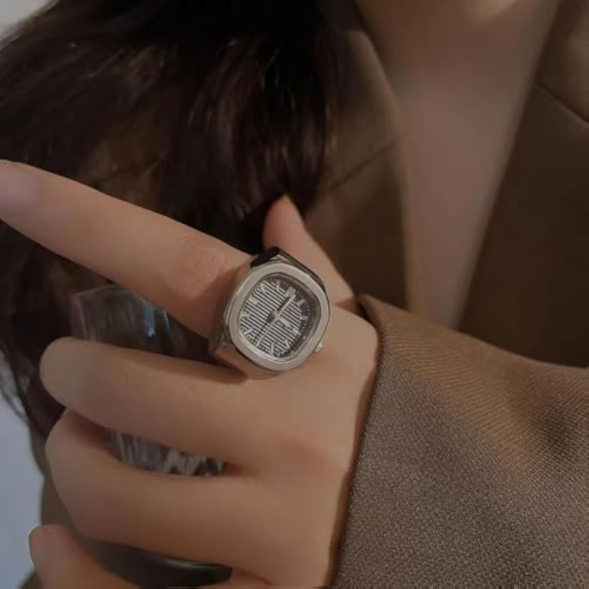 Women's Analog Fashion Stainless Steel Square Ring Watch
