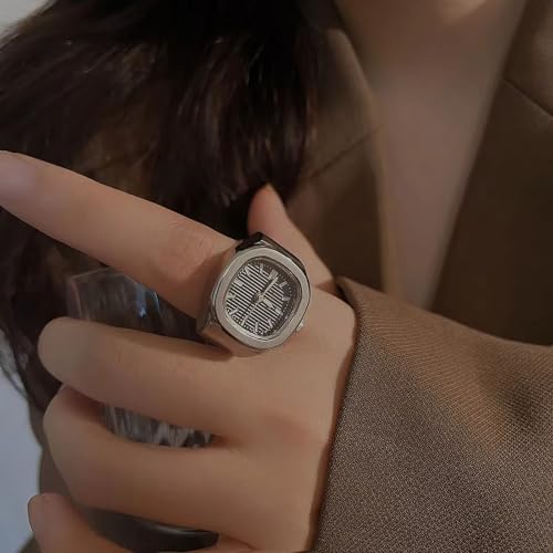 Image of Shocknshop Analog Fashion Stainless Steel Square Silver Ladies Ring Watch for Women -W165