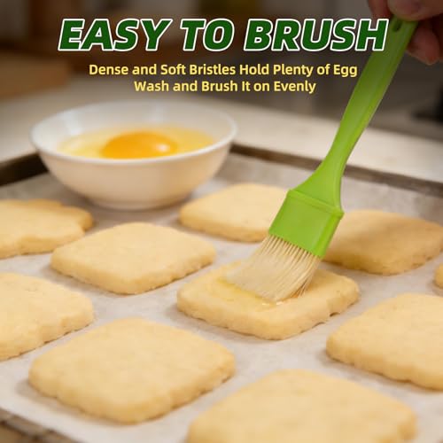 Miryelis 3 Pcs Pastry Brush Set, 1/1/2 inch Bristle Basting Brushes for Cooking, Heat Resistant, Kitchen Brush for Oil, BBQ Grill, Butter Sauce, Baking, with Hang Hole Design Green