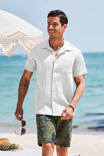 COOFANDY Men's Short Sleeve Casual Button Down Shirts Textured Summer Beach Shirt with Pocket2