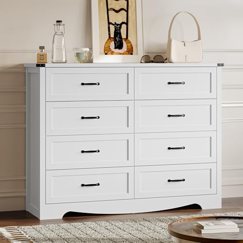 BORNOON 8-Drawer Dresser for Bedroom, Modern Wooden Chest of Drawers with Metal Handles, Anti-Tipping Design, Sturdy and Stable Storage Organizer for Living Room, Entryway, Home Office, Standard
