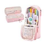 Hubiuyo 筆箱 大容量 ペンケース 立て られる 筆箱 多機能 ポーチ ペン立て ツールペンケース ペンポーチ 帆布 筆入れ 小学生 中学生 高校生 大学生 男の子 女の子 児童 社会人用 軽量 携帯用 筆入れ 収納ポーチ 入学祝い 収小物入れ 立つタイプ ペン入れとペンスタンド (ピンク) [並行輸入品]